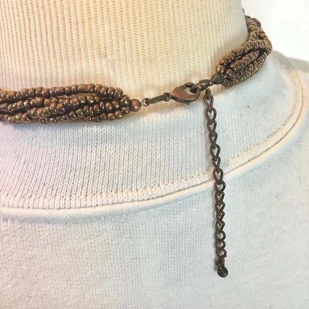 Vintage 90s Necklace 19.5 Inch Layered Beaded Bronze Wood Beads